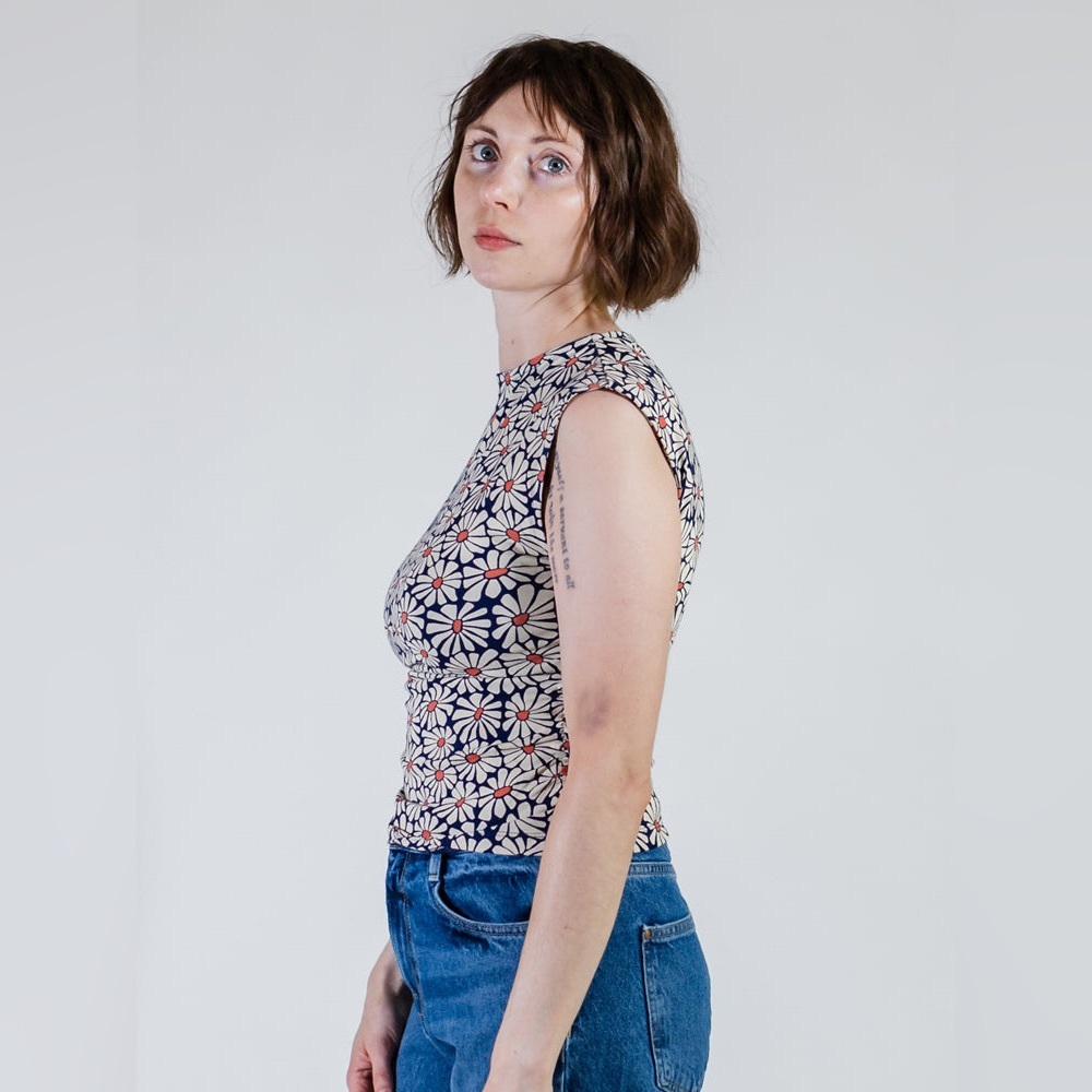 Mata Traders Ruched Top - Sleeveless with Flower Power Design - Picture 4 of 8